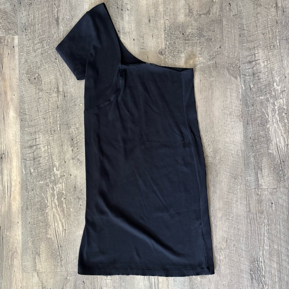 Zara Black Ribbed One-Shoulder Bodycon Dress Size Large
